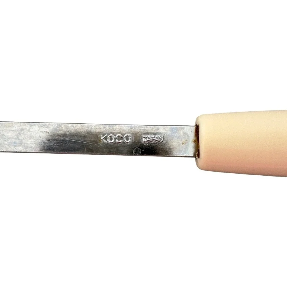 Vintage KOCO Japan Slotted Spatula Turner Stainless Steel Nylon Tan Handle Black